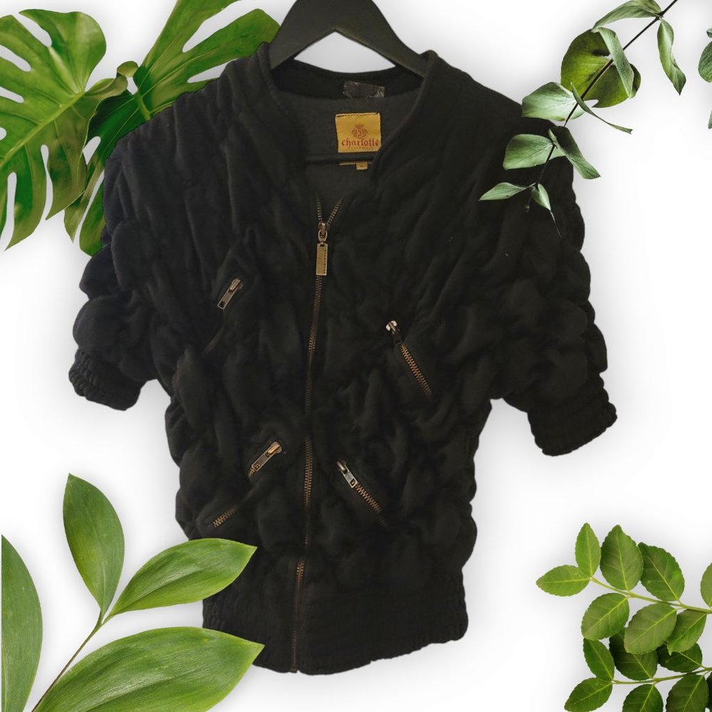 Black Charlotte Solnicki Heavy Texture Bomber - sz 3